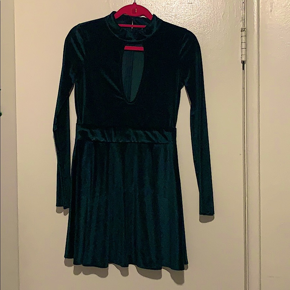 Fun, forest green velvet party dress